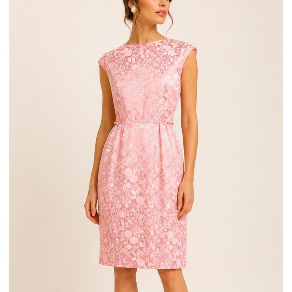 Vintage 60s Royal Lynne Pink Brocade Sheath Dress Hong Kong Retro Sz 14 READ